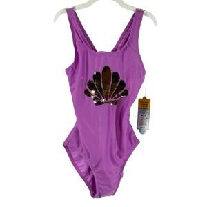 Cat & Jack Girl's Bodysuit with Gold Sequins, Purple, Size M (7/8), NWT